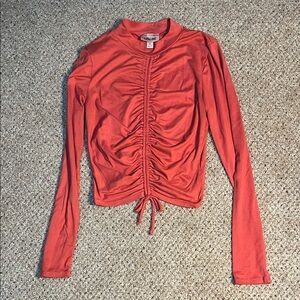 Women's Ruched Long Sleeve Top - Coral